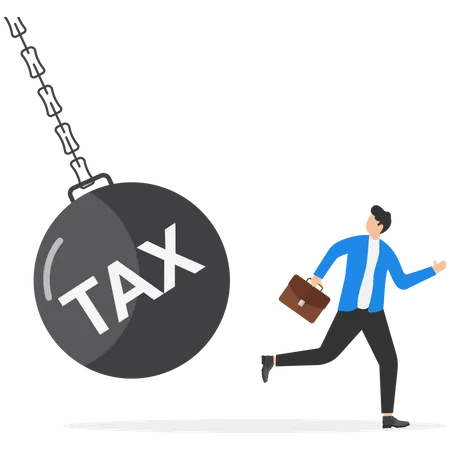 Businessman running away from tax pendulum  Illustration