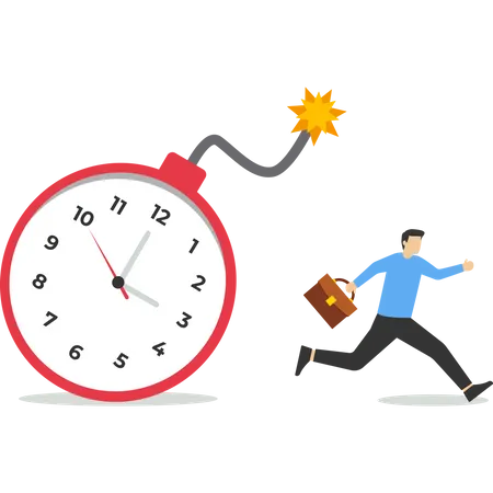 Time Management Concept Businessman Running Away From Time Countdown Bomb About To Explode Countdown Of Project Deadlines Or Problems Or Difficulties To Deliver Or Launch A Product Concept Illustration