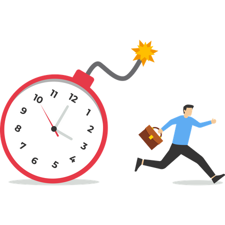 Businessman running away from time countdown bomb  Illustration