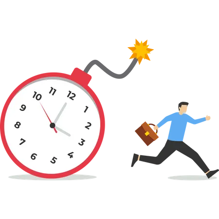 Businessman running away from time countdown bomb  Illustration