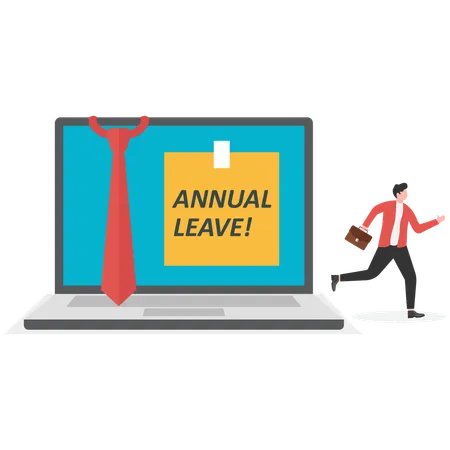 Businessman running away while getting annual leave  Illustration