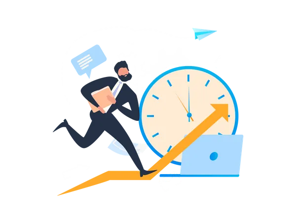 Businessman Running because of Work Problem and Schedule Organization  Illustration