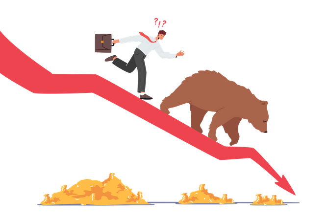 Businessman Running Behind Bearish Stock Market Illustration