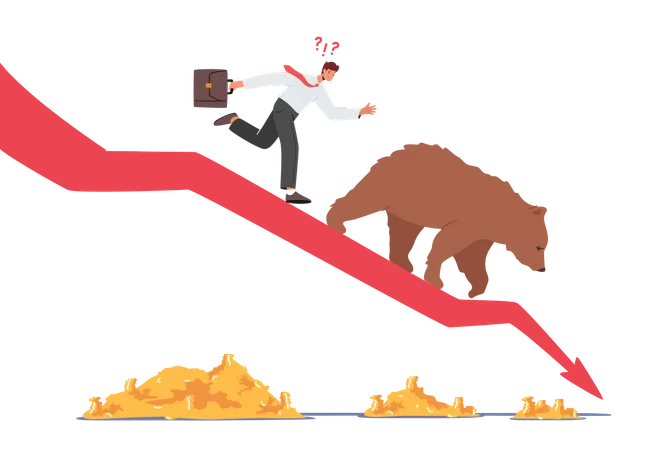 Businessman Running Behind Bearish Stock Market  Illustration