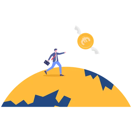 ユーロを追いかけるビジネスマン  イラスト