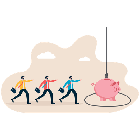 Businessman running behind savings  Illustration
