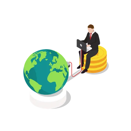 Businessman running business globally  Illustration