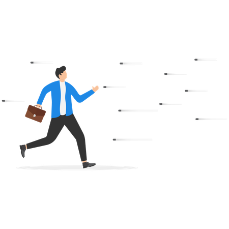 Businessman running by dodging business obstacles  Illustration