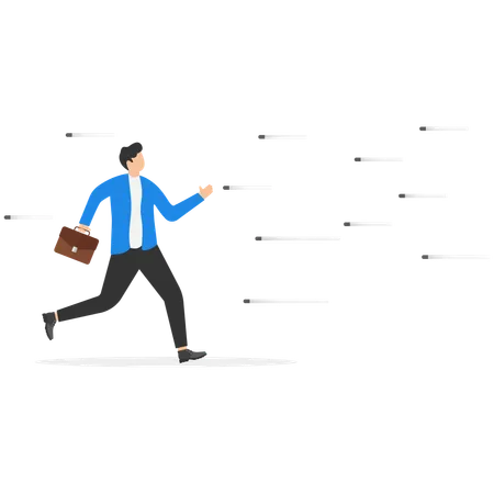 Businessman running by dodging business obstacles  Illustration