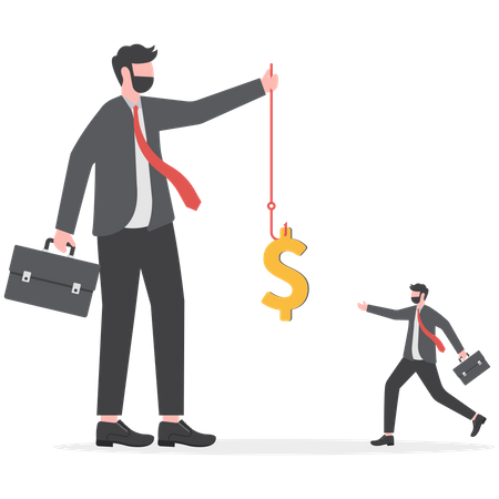 Businessman running catch a dollar placed on a hook  Illustration