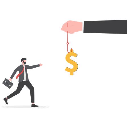 Businessman Running Catch Dollar Placed On Hook  Illustration
