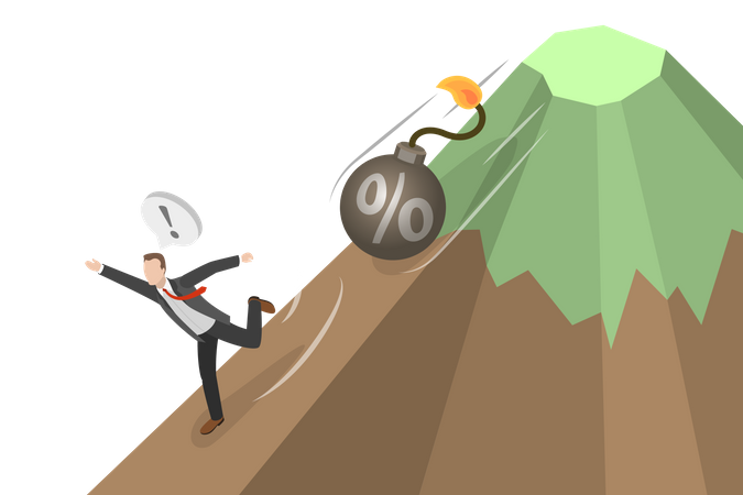 Businessman running due to hike in inflation rate  Illustration