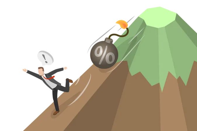 Businessman running due to hike in inflation rate  Illustration