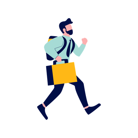 Businessman Running Fast with Holding Suitcase  Illustration