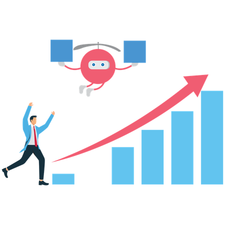 Businessman running for ai growth of business  Illustration