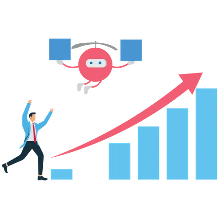 Businessman running for ai growth of business  Illustration