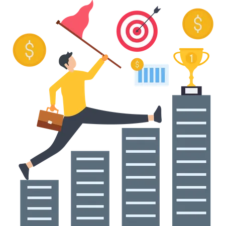 Businessman running for Business achievement  Illustration