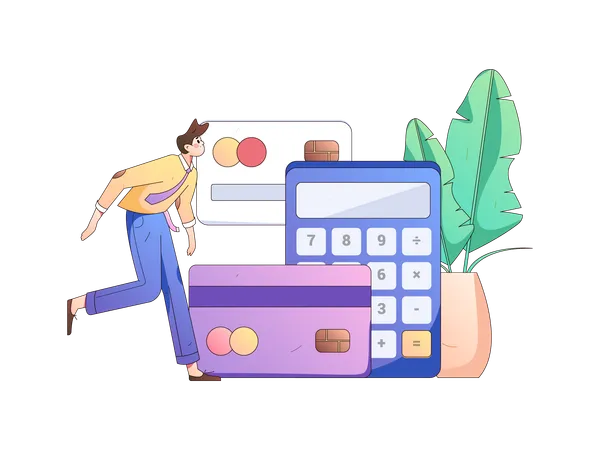 Businessman running for credit card payment calculation  Illustration