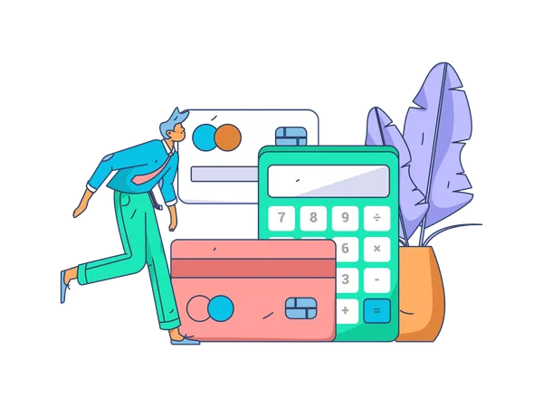 Businessman running for credit card payment calculation  Illustration