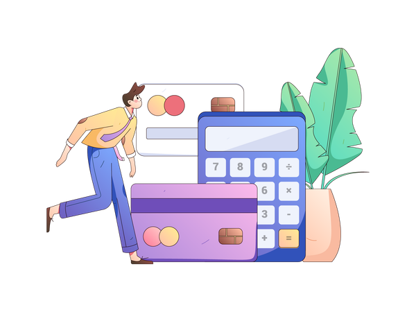 Businessman running for credit card payment calculation  Illustration