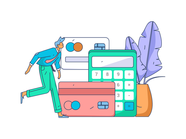 Businessman running for credit card payment calculation  Illustration