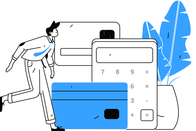 Businessman running for credit card payment calculation  Illustration