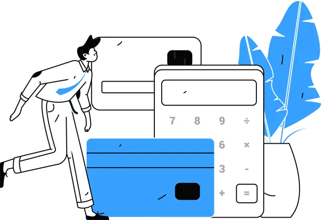 Businessman running for credit card payment calculation  Illustration