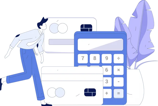 Businessman running for credit card payment calculation  Illustration