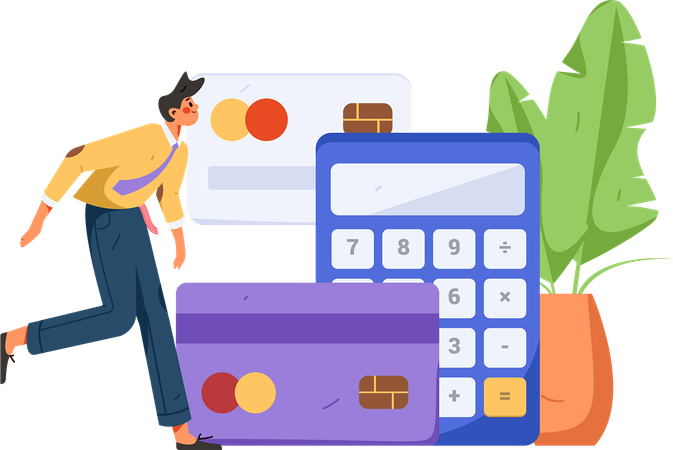 Businessman running for credit card payment calculation  Illustration