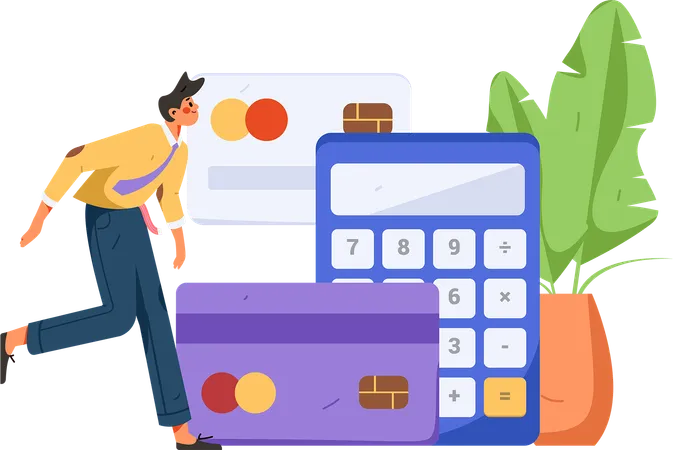 Businessman running for credit card payment calculation  Illustration