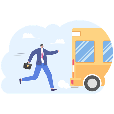 Businessman running for outgoing bus  Illustration