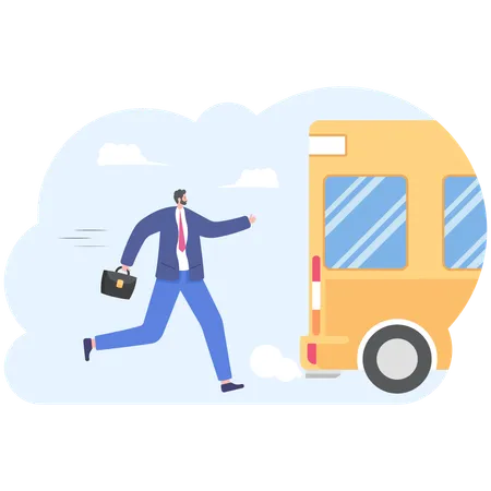 Man In Suit Is Late For Work Or A Meeting Employee Is Running For A Outgoing Bus Illustration Vector EPS 10 Illustration