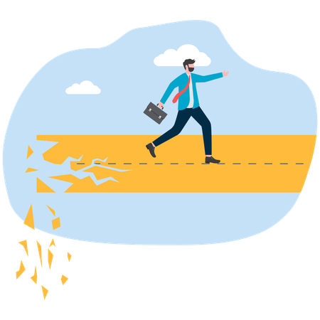 Businessman running forward on arrow crashes  Illustration