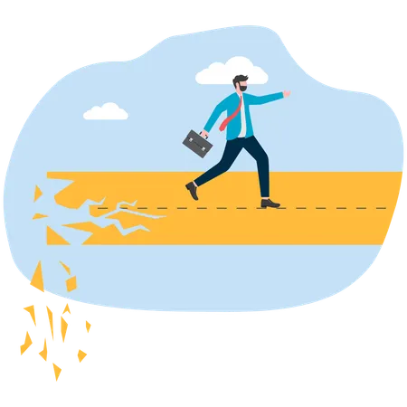 Businessman running forward on arrow crashes  Illustration