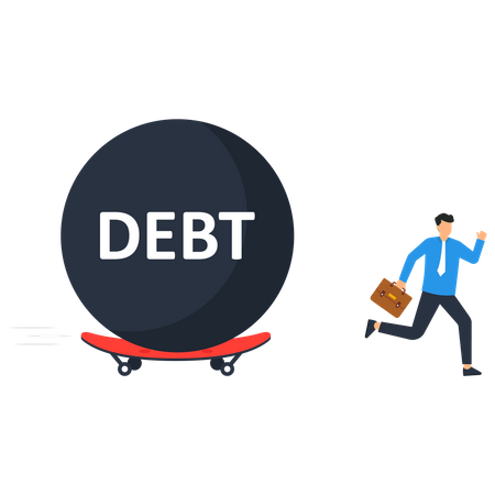 Businessman running from debt ball  Illustration