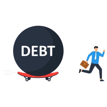 Businessman running from debt ball  Illustration