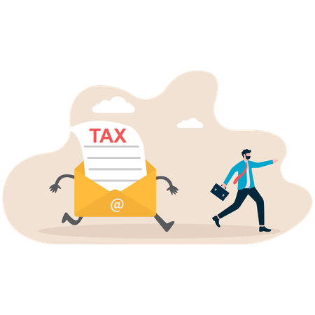 Businessman running from tax notice  Illustration