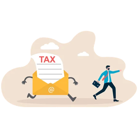 Businessman running from tax notice  Illustration