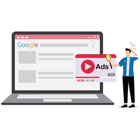 Businessman running Google Ads  Illustration