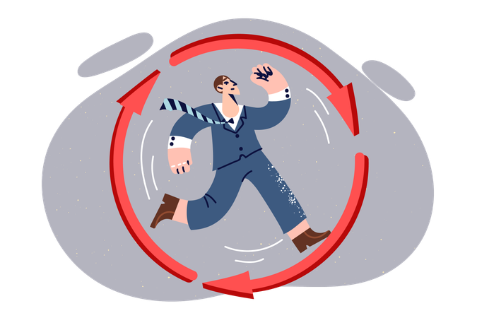 Businessman running in endless circle  Illustration