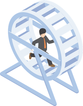 Businessman running in hamster wheel Illustration