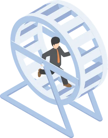Isometric Businessman In A Suit Running In A Hamster Wheel Business Challenge And Daily Routine Concept Illustration