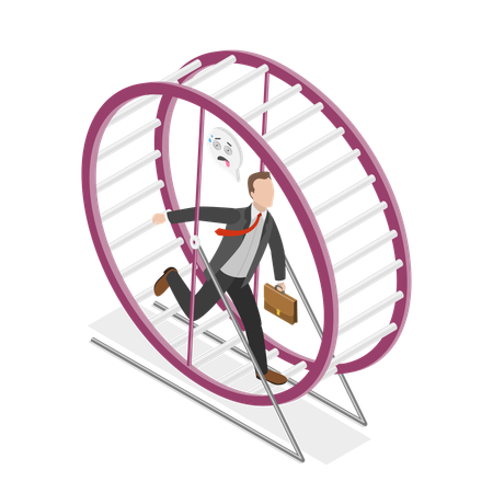 Businessman Running In Hamster Wheel  Illustration