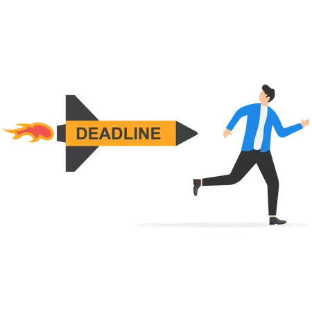 Cartoon Of Businessman Running In Panic From Big Deadline With Missile Chasing Him Illustration