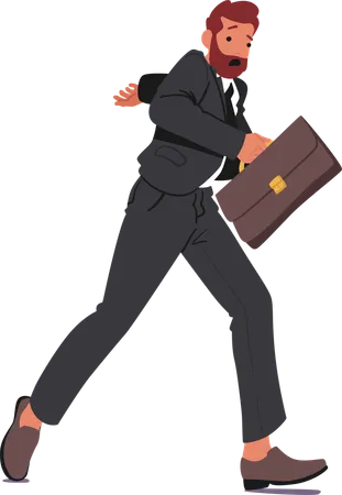 Businessman Running In Panic With Briefcase In Hand  Illustration