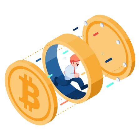 Businessman Running Inside Bitcoin  Illustration