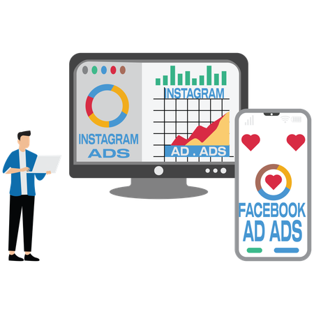 Businessman running instagram ads  Illustration