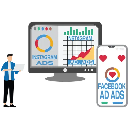Businessman running instagram ads  Illustration