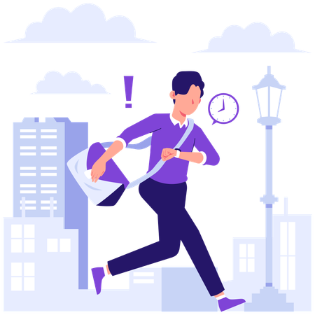 Businessman running late for office  Illustration