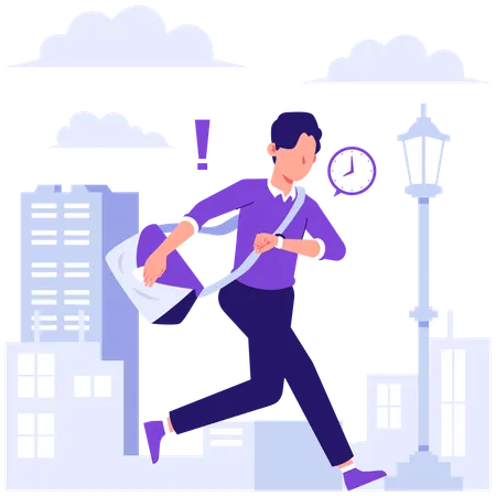 Businessman running late for office  Illustration